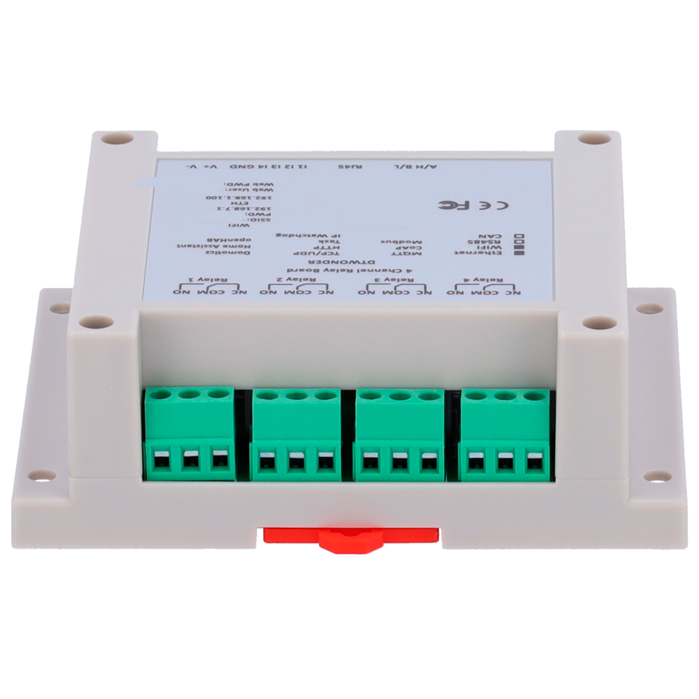 Modulo di acquisizione e controllo dati - 4 ingressi digitali / 4 uscite relè (NA/NC) - Protocolli: Modbus/TCP, TCP/IP, UDP, HTTP,... - Server web integrato - 1 porta Ethernet 10/100 Base-TX, 1 porta WiFi - Alimentatore non incluso (12VDC/1A)