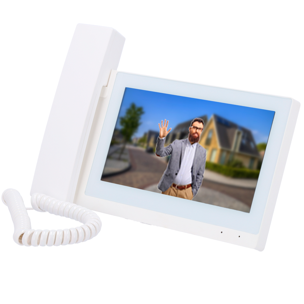 Monitor per Videocitofoni - Schermo TFT di 7" - Audio bidirezionale e chiamate tra dispositivi - TCP / IP, RS485 e WiFi - Slot MicroSD | 6 Entrate allarme - Montaggio in superficie