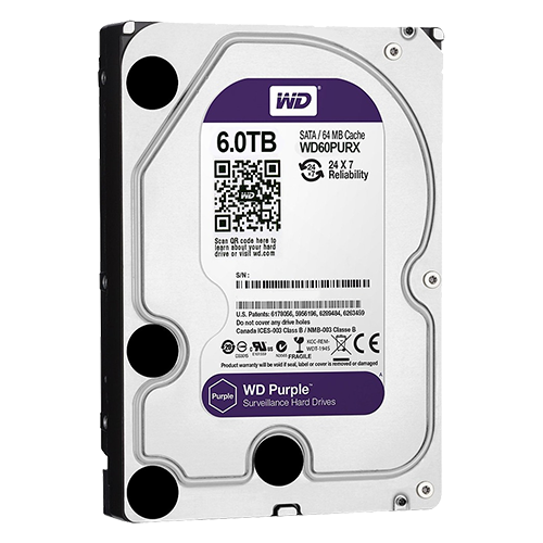 Disco Duro Western Digital - 6 TB de capacidad - Interfaz SATA 6 GB/s - Modelo WD60PURX - Especial para videograbadores - Solo o instalado en DVR