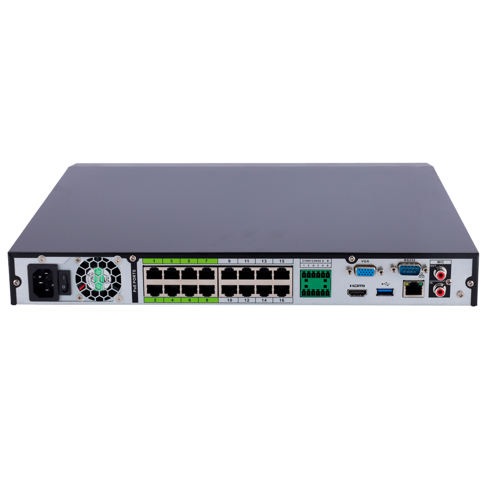 Videograbador NVR X-Security para cámaras IP - Resolución máxima 12 Megapixel - Compresión Smart H.265+ / Smart H.264+ - 16 CH IP, 16 puertos PoE - 4 Ch Reconocimiento facial o 16Ch AI - WEB, DSS/PSS, Teléfono inteligente y NVR