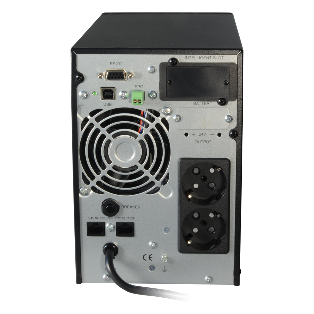 SAI online - Potenza 1000VA/900W - Entrata 200~240 Vac / Uscita 200~240 Vac - 2 uscite SAI/UPS protette - Tempo di ricarica 4~5 ore - 2 batterie al piombo-acido sigillate (incluse)