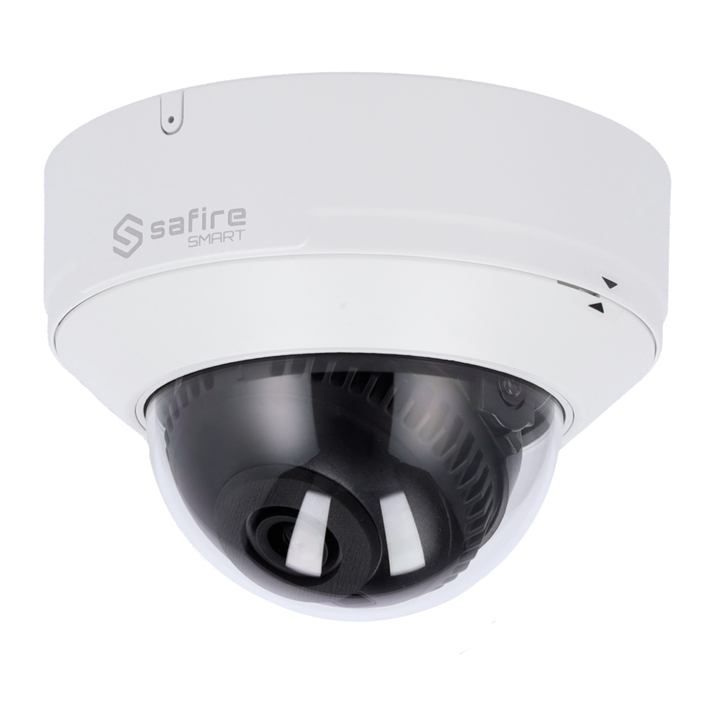 Safire Smart - Cámara Domo IP avanzada gama I1 - Resolución 8 Megapíxeles (3840x2160) - Lente 2,8 mm | Micrófono | IR 30m - IA avanzada: personas, vehículos y vehículos de 2 ruedas - Resistente al agua IP67 e IK10 | PoE (IEEE802.3af)
