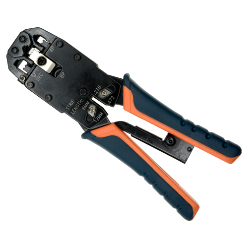 Crimping tool - High quality professional model - Connector: RJ45, RJ11, RJ12 - Cable: UTP - Easy to use, fast - Cable cutting blade