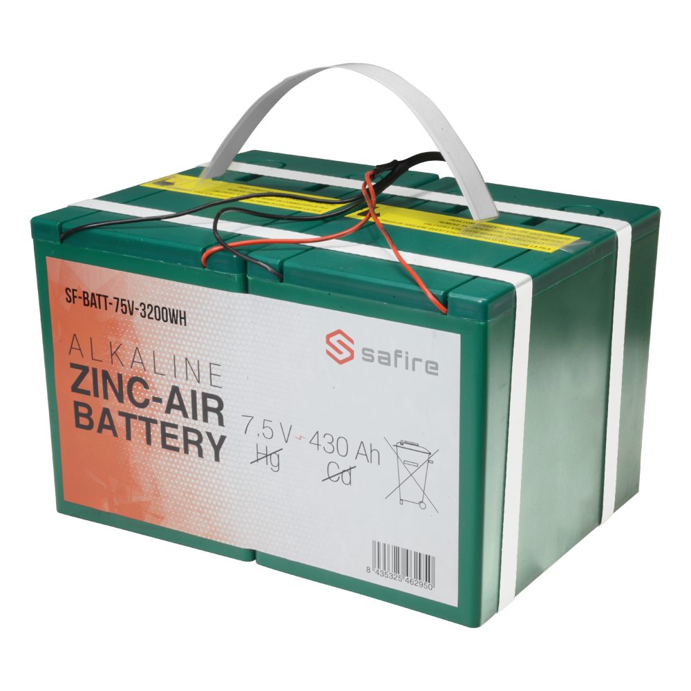 Zinc-aire battery - Voltage 7.5 V / Capacity 3200 Wh - Triple DC connector: Jack, mini USB and molex - Cable length 2 m - Compatible with Ajax and RSI Videofied - 158 (W) x 260 (L) x 188 (H) )mm / 6Kg
