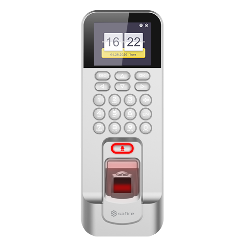 Control de acceso y presencia - Huellas, teclado y tarjeta EM - 3.000 registros / 100.000 registros - TCP/IP, USB, RS485, Wiegand y Relay - Control integrado | Modo Presencia - Software Safire Control Center | Color plata