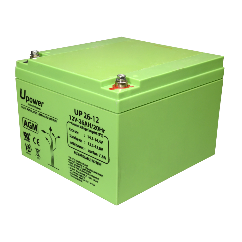 Upower - Batteria ricaricabile - Tecnologia piombo-acido AGM - Voltaggio 12 V - Capacità 26.0 Ah - 125 x 166.5x x 175/ 8440g - Per backup o uso diretto