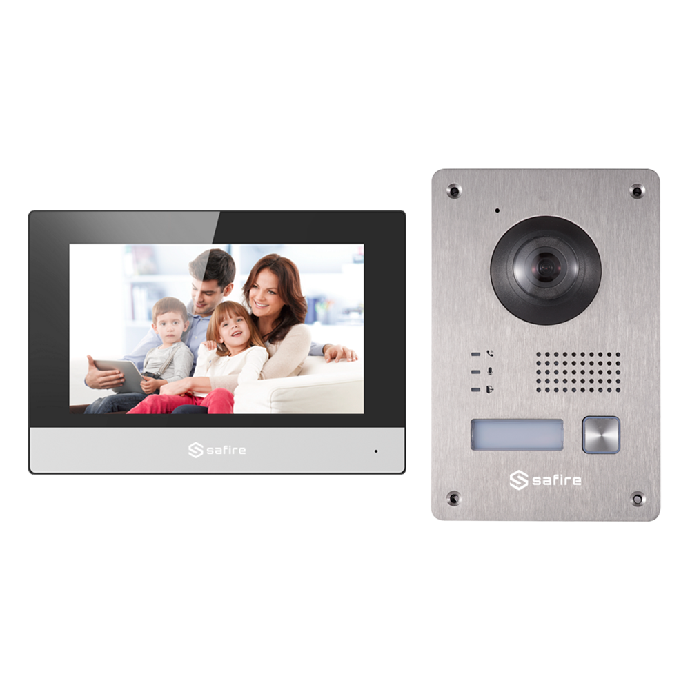 Kit di Videocitofoni - Tecnología 2 fili - Include Placca, Monitor - Hub Converter integrato nel Monitor - App cellulare con P2P - Montaggio a superficie o ad incasso