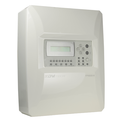 Centrale convenzionale di 8 zone con schermo LCD - 2 Uscita sirena - 2 uscite di allarme e guasto e 2 uscite relé configurabili - Uscita ripetitore - Fino a 30 rilevatori per zona - Rilevamento automatico della resistenza di fine linea