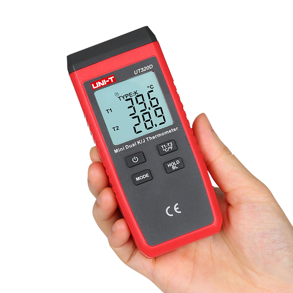 Thermometer with K and J type probes - Double display type - High accuracy - Resistant to falls from 1m - Automatic shut-off