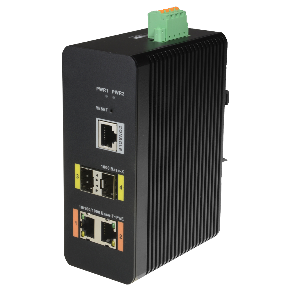 Switch HiPoE X-Security - 2 porte PoE (RJ45) + 2 porta Uplink (SFP) - Velocità 10/100/1000 Mbps - 2 Porte Hi-PoE / Consumo massimo 120W - VLAN/STP/RSTP/MSTP/ACL/QoS/802.1X - LACP/Static LAG/DHCP Snooping/DHCP Server