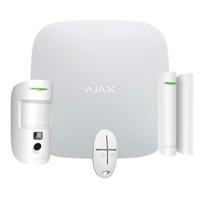 Kit de alarma profesional - Certificado grado 2 - Comunicación Ethernet / Wi-Fi / dual SIM 4G - Joyero y Wings inalámbrico 868 MHz - Ajax HUB 2 Plus, 1 PIRCAM - 1 Contacto magnético y 1 mando a distancia