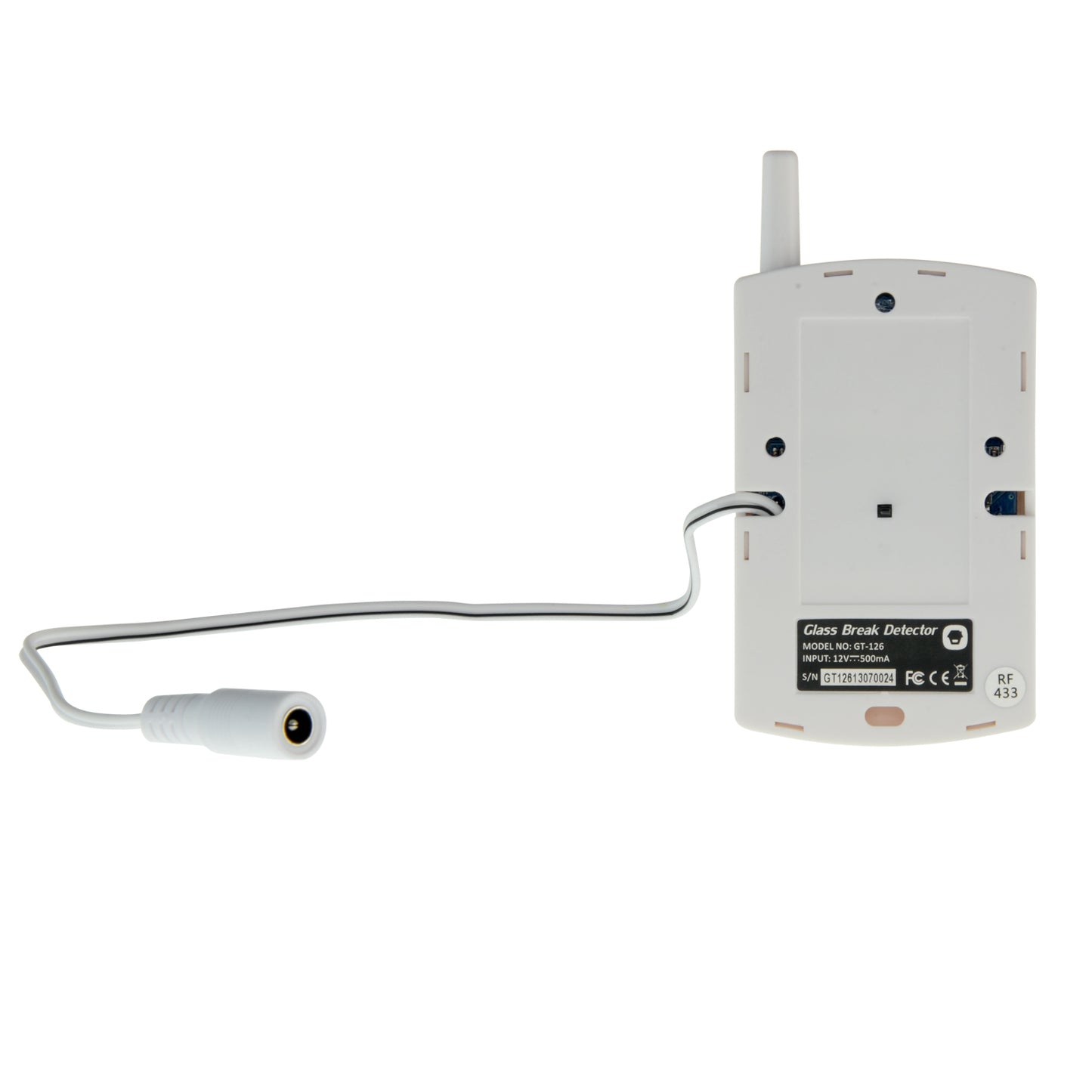 Rilevatore rottura cristalli - Wireless - Antenna esterna - Indicatore LED batteria scarica - Distanza di rilevamento 7 m - Include trasformatore 12 V -