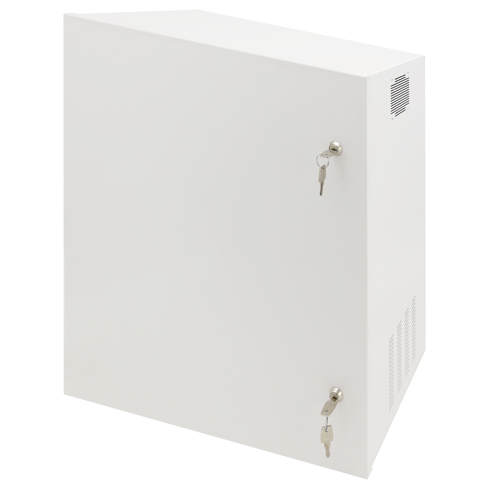 Box di sicurezza - Speciale per installazione a parete - Formato verticale - 2 chiavi e serrature - Ingressi per cablaggio - Per Monitor, Switch POE, Videoregistratore e Rack 19´