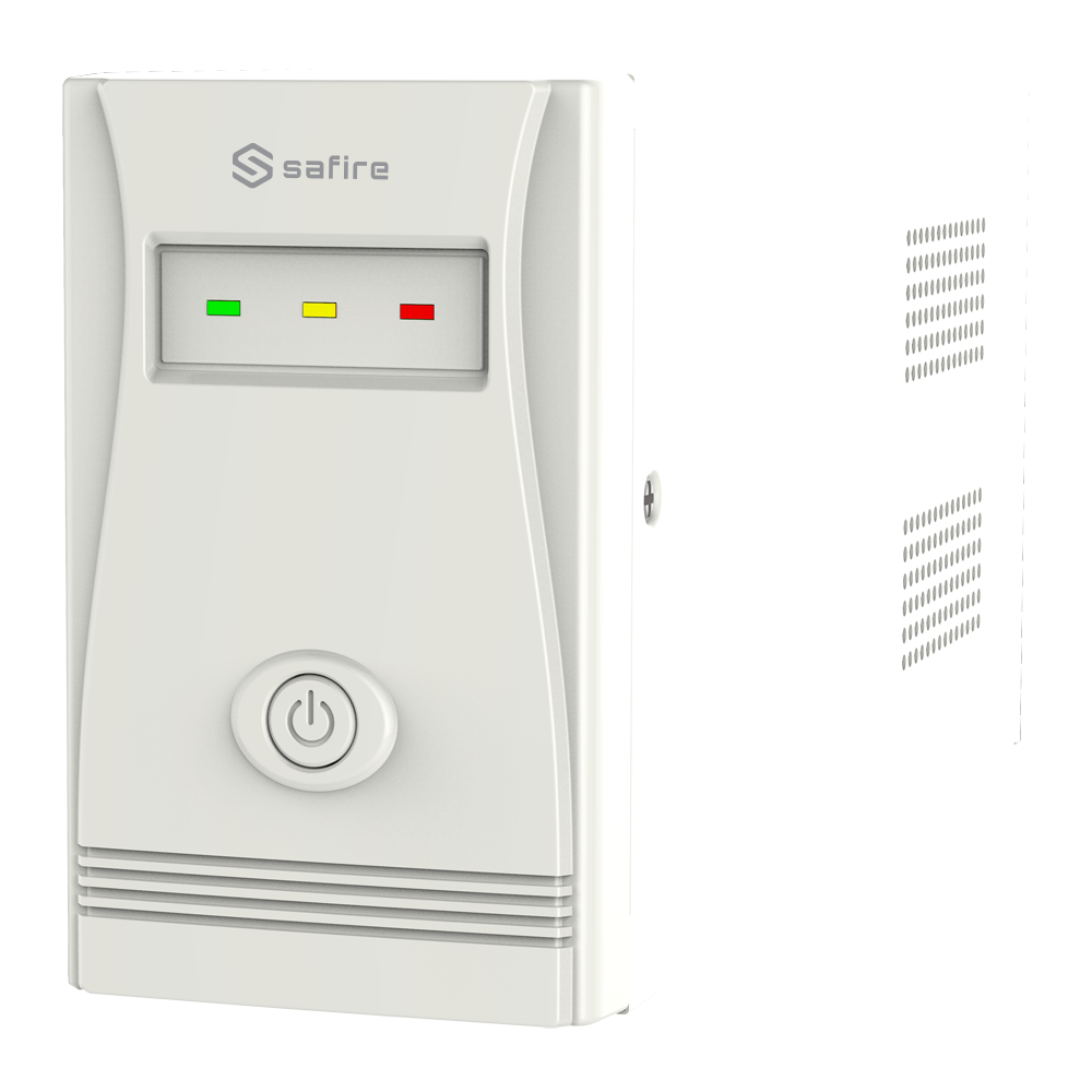 UPS monofase line-interactive - Potenza 600VA/360W - Entrata 220~230 Vac /Uscita 220~230 Vac - Tempo di ricarica 6~8 ore - Intervallo di frequenza in ingresso 50/60 Hz - Batteria 12V/7Ah