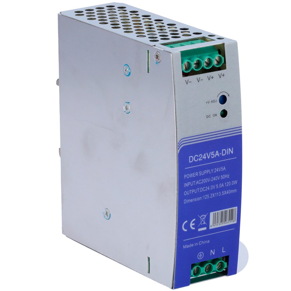 Fonte di alimentazione commutata - uscita DC 24 V 5 A / 120 W - 2 uscite - Voltaggio in entrata 100 V ~ 240 V - 123.5 (Al) x 41 (La) x 110.3 (Lu) mm - Montaggio su guida DIN