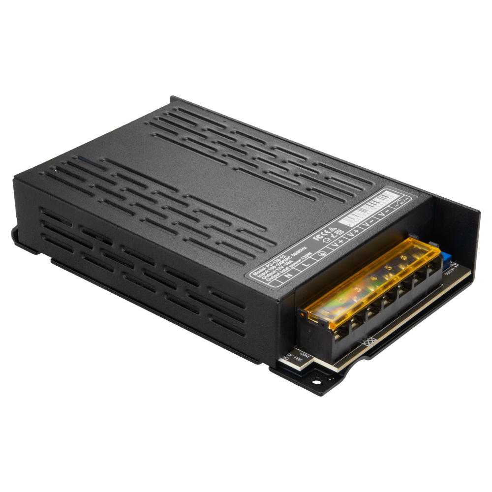 Alimentatore a commutazione - Ingresso AC 100 V ~ 240 V - 2 uscite con doppino rame - Uscita DC 12 V / 120 W - Tensione in uscita regolabile 1.5V - Corpo metallico