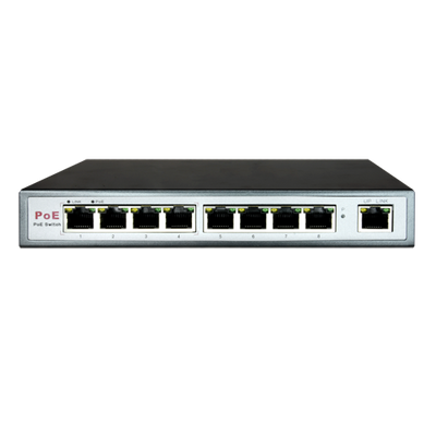 Switch PoE - 8 puertos (4 PoE) + 1 Uplink RJ45 - Velocidad 10/100 Mbps - 25,5 W por puerto / Máximo 60W - Autonomía hasta 100m - Estándar IEEE802.3at (PoE) / af (PoE+)