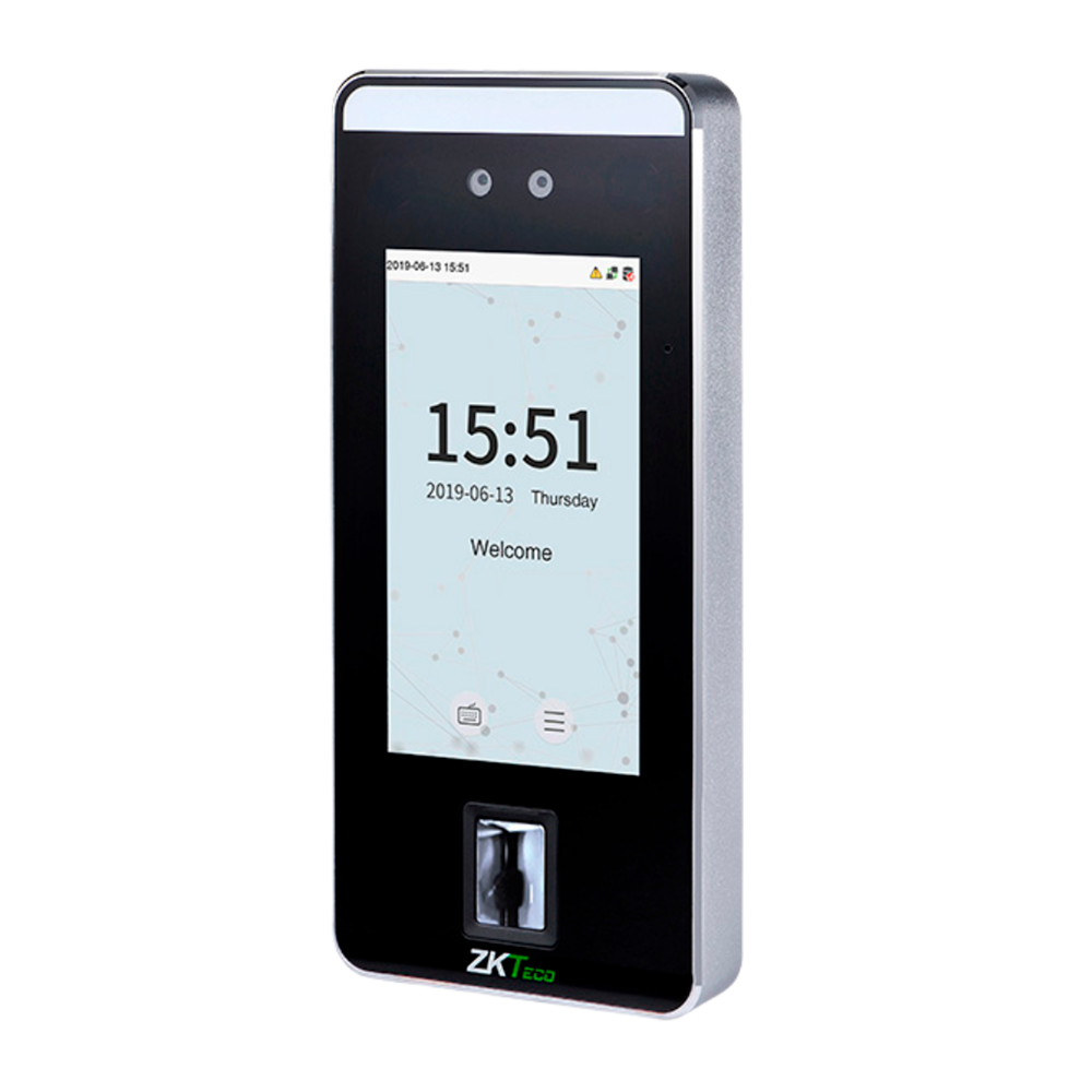 Access Control & Time & Attendance - Face, Palm, Fingerprint, EM Card & PIN Recognition - 6,000 Faces | 200,000 logs - 5" TFT tactile display - TCP/IP and WiFi - Compatible with ZKTeco software