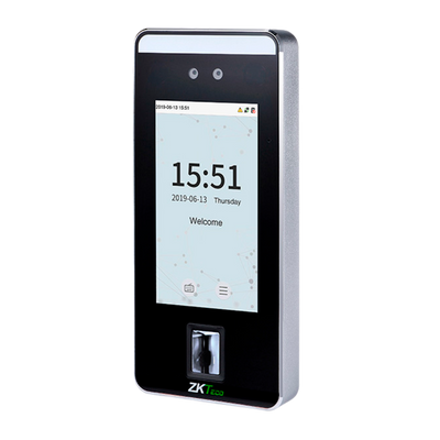 Control de acceso y asistencia - Reconocimiento facial, palma, huella dactilar, tarjeta EM y PIN - 6.000 rostros | 200.000 registros - Pantalla táctil TFT de 5" - TCP/IP y WiFi - Compatible con software ZKTeco