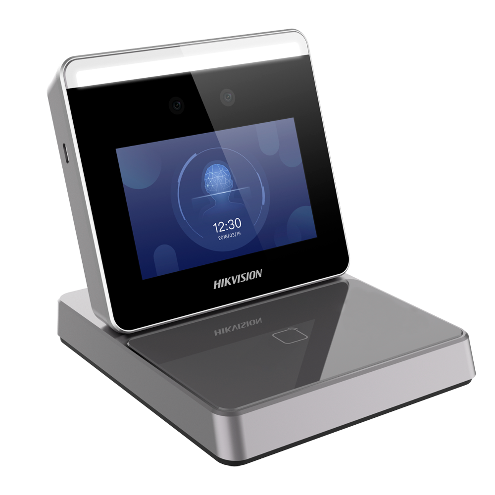 Lector de tarjetas y rostro - Tarjetas EM 125 kHz y MF 13,56 MHz - Cámara de 2 Mp - Comunicación TCP/IP, WiFi y USB - Plug & Play - Software iVMS-4200