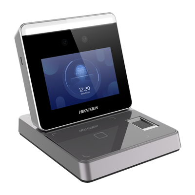 Lector de tarjetas, huellas y caras - Tarjetas EM 125 kHz y MF 13.56 MHz - Cámara 2 Mpx - Comunicación TCP/IP, WiFi y USB - Plug & Play - Software iVMS-4200