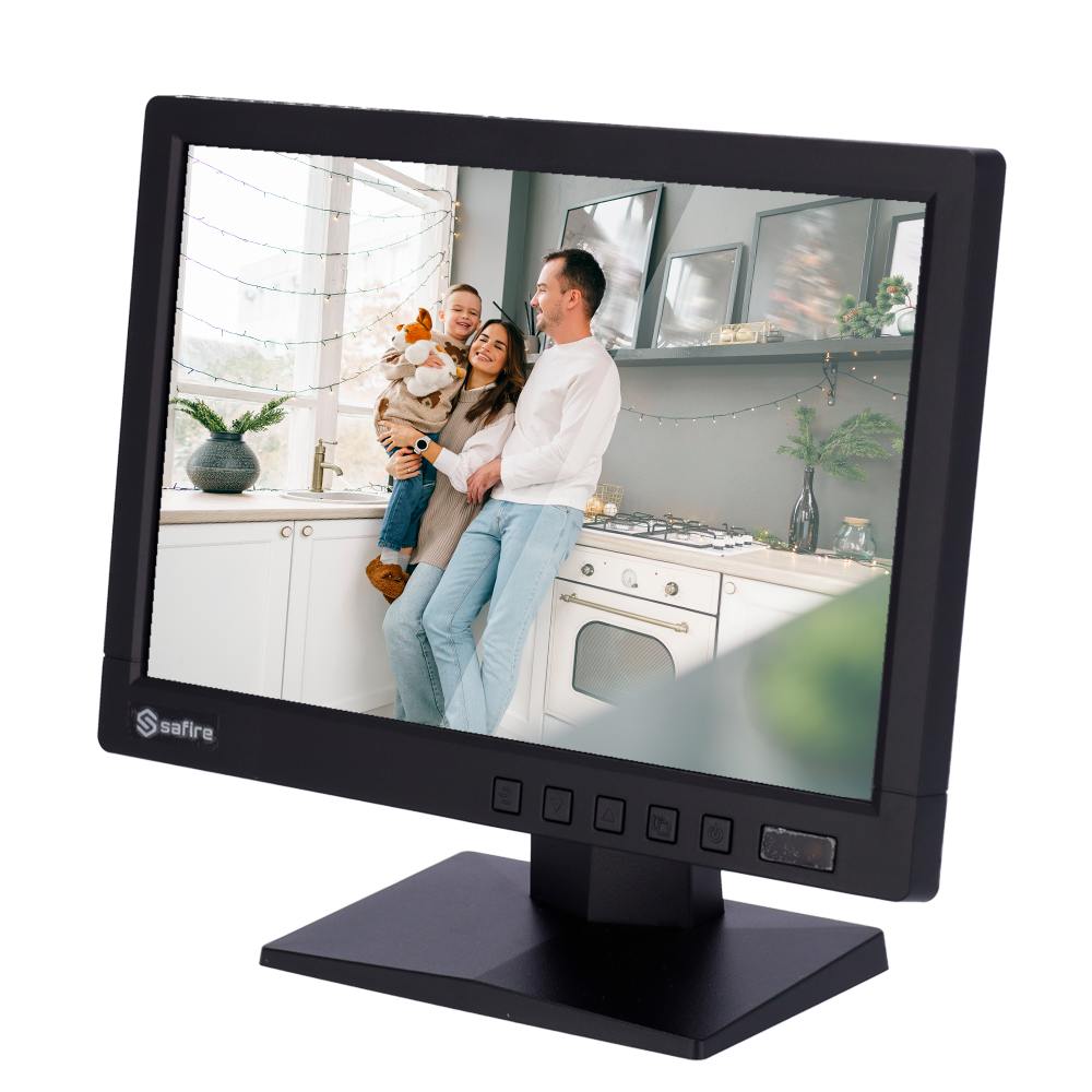 Monitor SAFIRE LED 10" - Progettato per la videosorveglianza - Formato 16:10 - VGA, HDMI, BNC loop e audio - Risoluzione 1280x800 - altoparlanti integrati