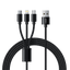 Veger -  Cavo USB 3 in 1 - Guaina metallica intrecciata in nylon - Lunghezza 1.5m