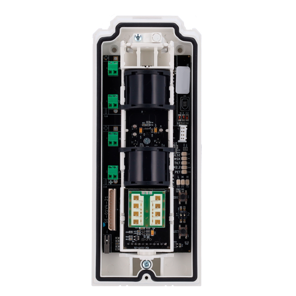 Rilevatore da esterno cablato Duevi - Doppio PIR e microonde (24 GHz) - Rilevamento 15 m / Antimasking / Pet immunity - Alimentazione 9.6 ~ 14.5 VDC - Compatibile con i sistemi di allarme cablati - Uso esterno IP54 / Antivandalo IK10