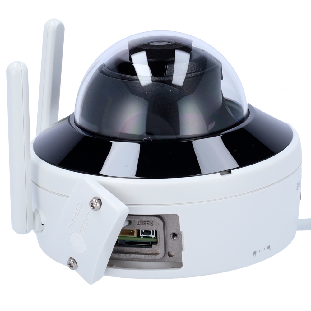 Cámara Domo IP de 4 Megapíxeles - CMOS de escaneo progresivo 1/2.7" - WIFI con conexión Hotspot - Compresión H.265+ / H.265 - Lente de 2.8 mm - Micrófono incorporado | WDR - Grabación en tarjeta Micro SD