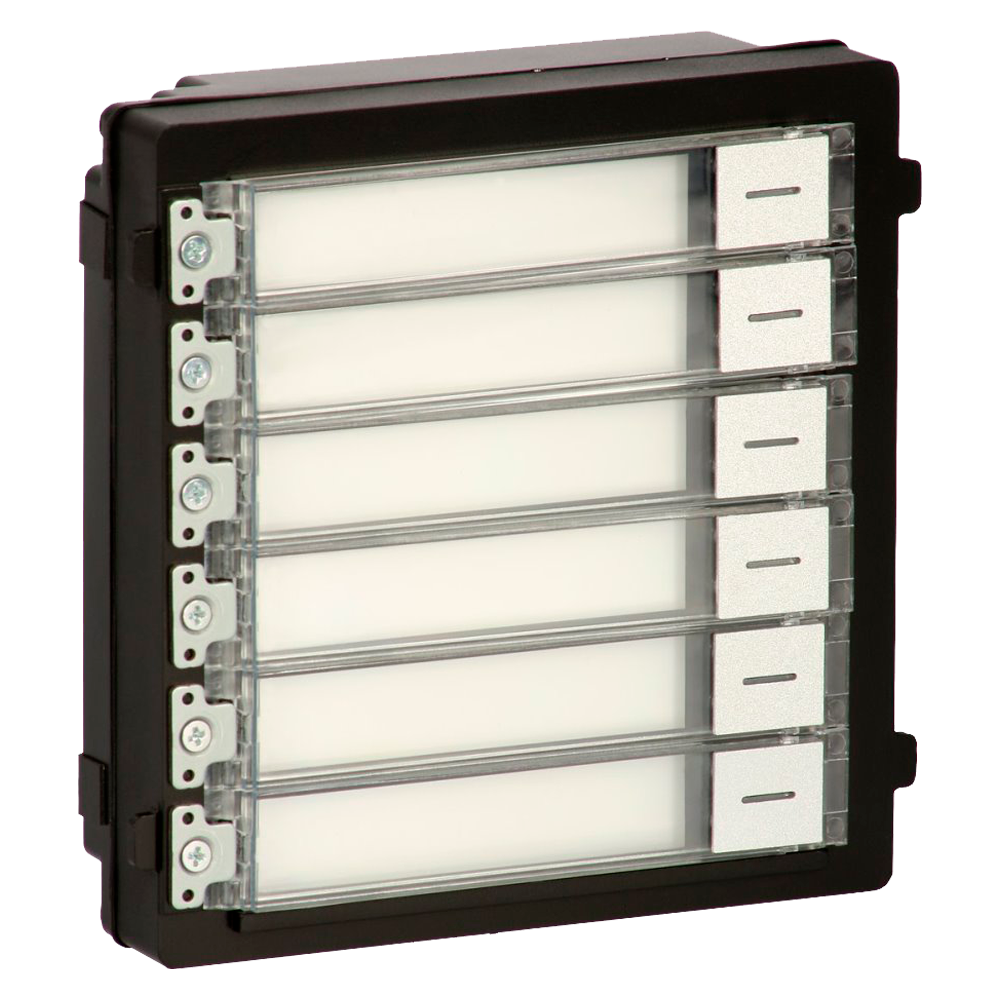 Extension module - Calling of several monitors - 6 buttons - 6 custom LED labels - Suitable for outdoor IP65 - Modular mounting