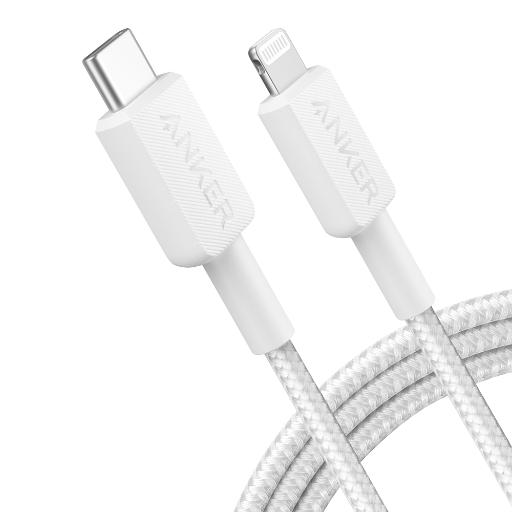 Anker - Cable USB2.0 - Carga rápida - USB-C a Lightning - Cubierta de metal trenzado - Longitud 1.8m | Color blanco