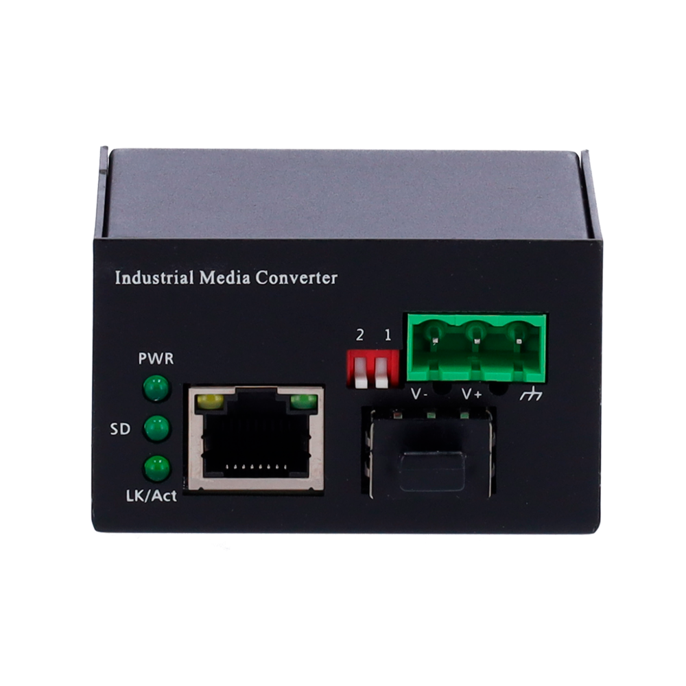 Industrial Multimedia Converter - 1x Ethernet RJ45 - 1x SFP - Gigabit - 10/100/1000 Base-TX - Ultra Compact Dimensions - Installation on DIN Rail