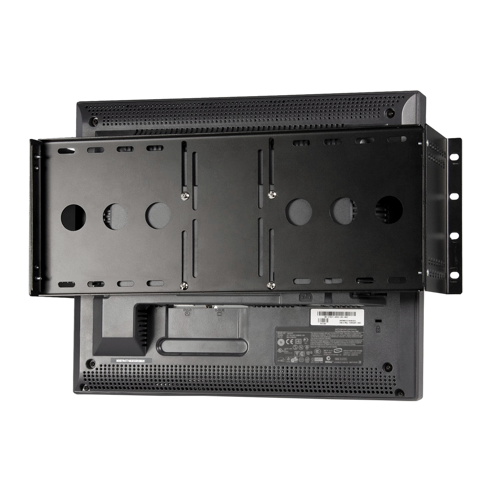 Supporto VESA per installazione in rack - Compatibile con il supporto VESA tra 75~100 mm - Valido per qualsiasi monitor LCD fino a 20" - Alette laterali per rack - Materiale metallico - Colore nero
