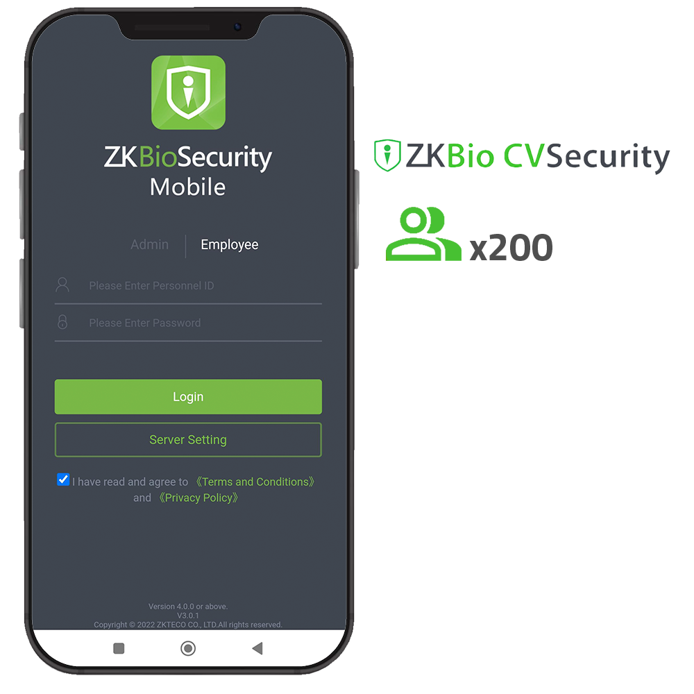 Licencia APP de ZKBio CVSecurity - Capacidad 200 usuarios - Apertura con códigos QR dinámicos - Apta para Android y iOS - Compatible con equipos ZKTeco (Push/Pull)