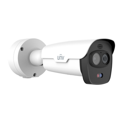 Uniview IP Dual Lens Thermal Camera - 256x192 | 3.2mm lens - 1/8” 4 Mpx optical sensor | 4mm lens - Thermal sensitivity ≤ 55mK - Detection. fire prevention, alarm and SIP - Temperature measurement range -20~150ºC / ± 8ºC