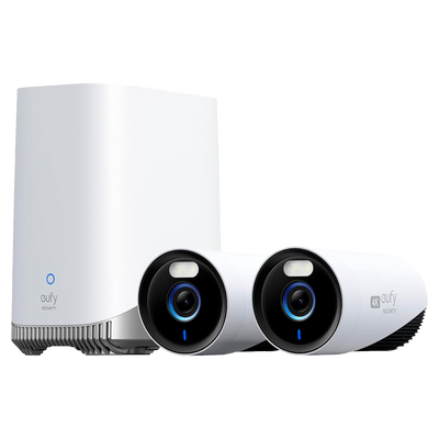 Kit 2 Cámaras + 1 HomeBase 3 Eufy by Anker - 4K /Detección Humanos, mascotas y vehículos - HomeBase WiFi con sirena - Almacenamiento integrado 16 GB   - Autonomía illimitada - Apta para exterior IP67