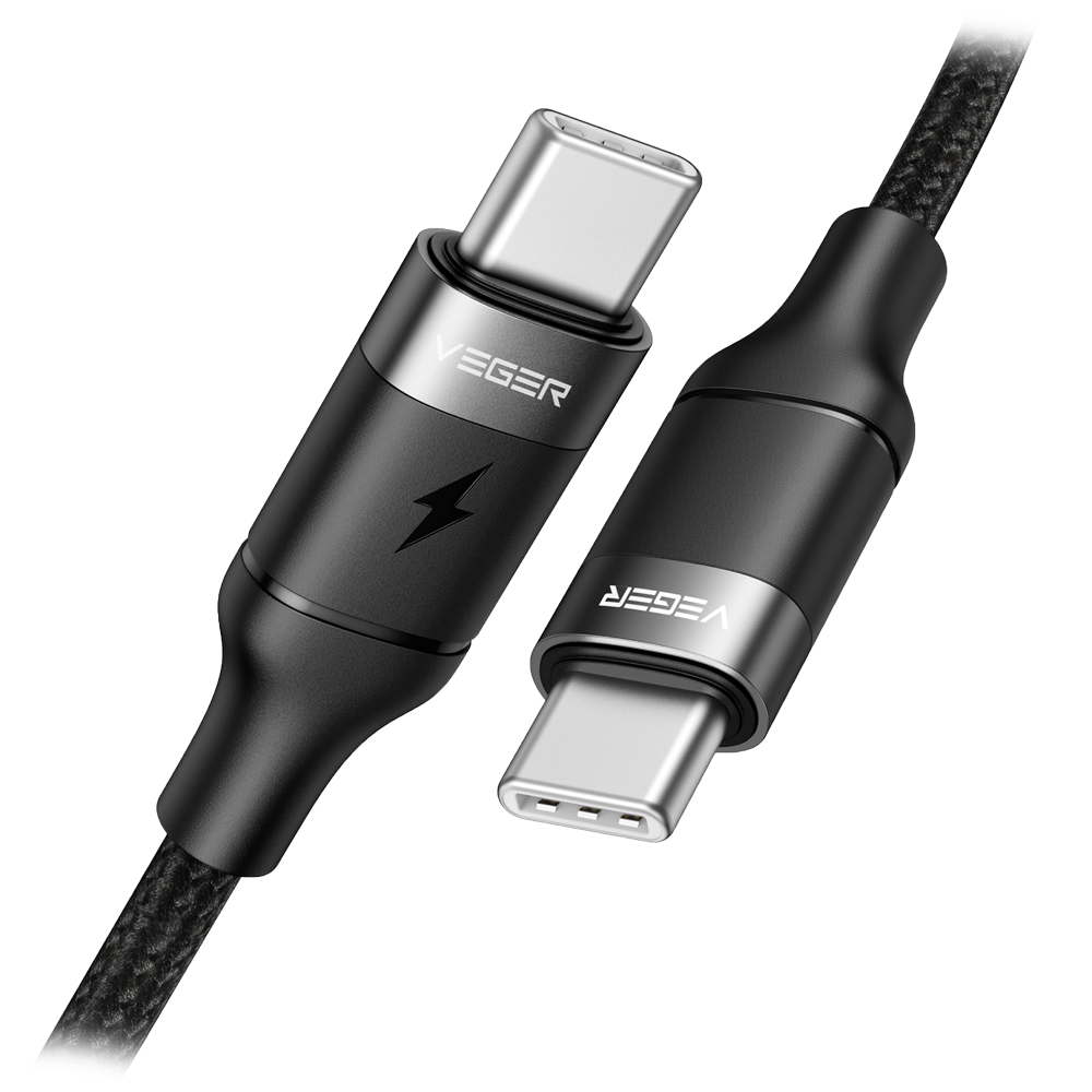 Veger - Cable USB  - USB-C a USB-C - Capacidad de carga 100W Max - Voltaje 20V 5A - Longitud máxima 150cm