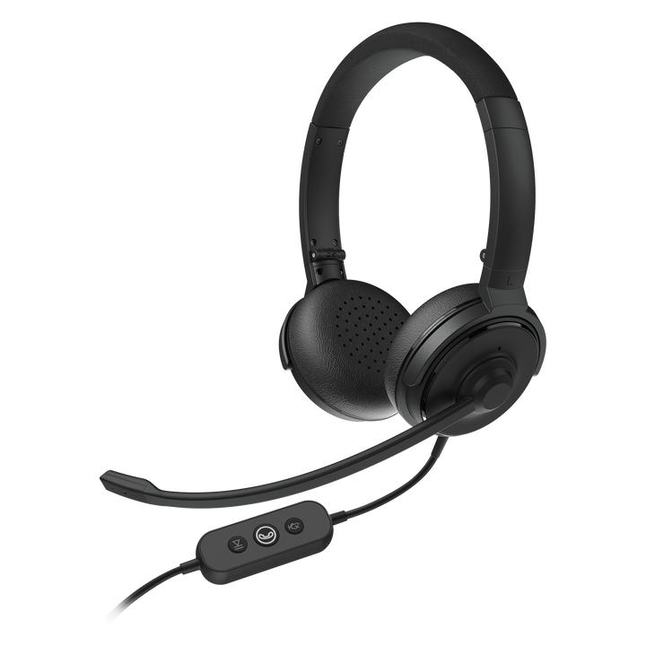 Nearity conference headset - Ambient noise cancellation - Omnidirectional microphone - Comfortable for continued use - Push button calling - Power and communication via USB C or USB A