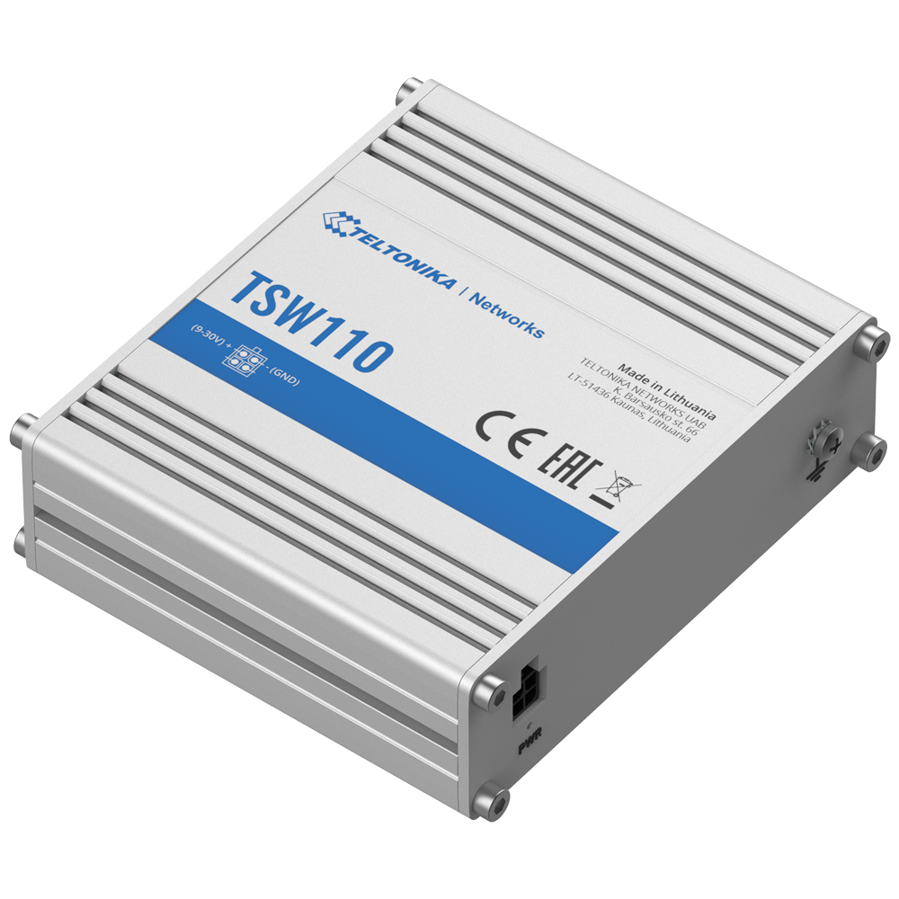 Teltonika Industrial Unmanaged Switch - 5 Gigabit RJ45 Ethernet Ports - Rugged Aluminum Housing - Plug and Play - DC 9 to 30V Power Supply - Status LED