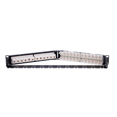 24-port UTP corner patch panel - Admits cables up to CAT6 - 1U rack format - 1U size for ease of installation - Cable fixing bar - - - -