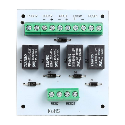 Relay module - Creation of 2 interlocked doors - Double output - Small dimensions - Suitable for any type of door - 12 VDC power supply