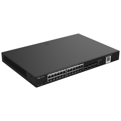 Reyee Switch PoE Cloud Layer  2 - 24 porte PoE Gigabit+ 4 SFP Gigabit - 30W per porta 802.3af/at / Massimo 370W - Static LAG/DHCP Snooping/IGMP Snooping/Port Mirroring - VLAN/Port Isolation/STP/RSTP/ACL/QoS - Montaggio su rack