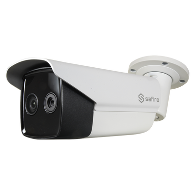 Safire Dual IP Thermal Camera - 160x120 VOx | 3mm lens - 1/2.8” 2 Mpx optical sensor | 4mm lens - Thermal sensitivity ≤ 40mK - Fire detection and alarm - Temperature measurement range -20~150ºC / ± 8ºC