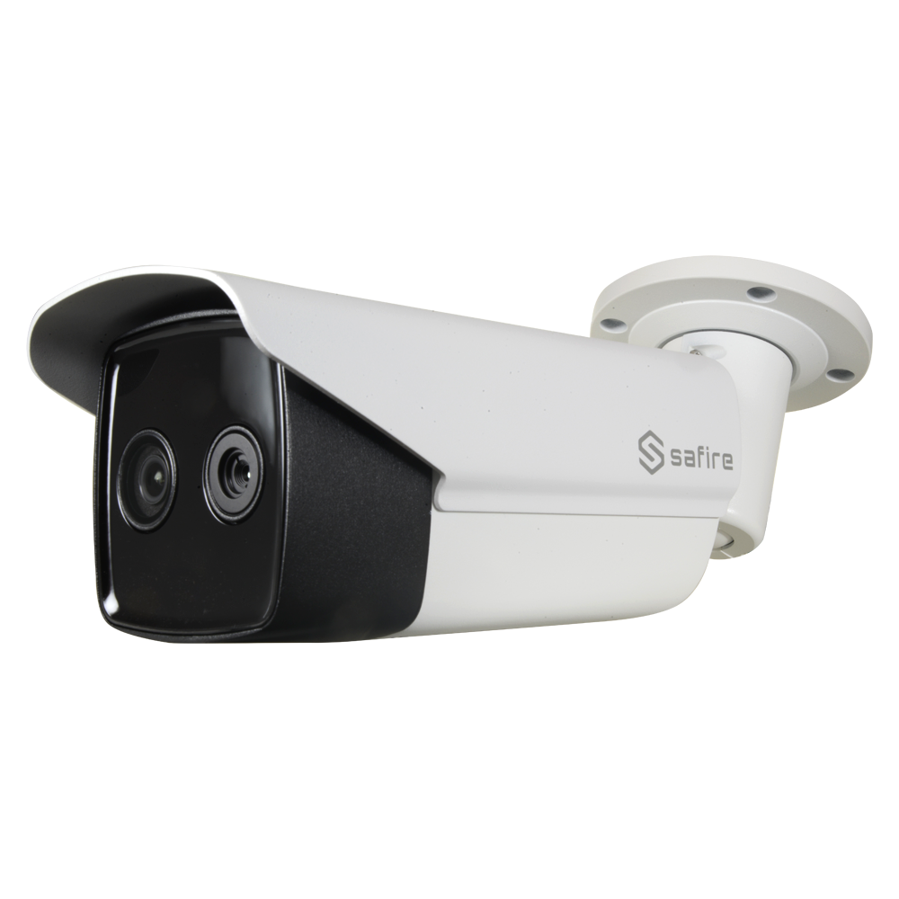 Safire Dual IP Thermal Camera - 160x120 VOx | 3mm lens - 1/2.8” 2 Mpx optical sensor | 4mm lens - Thermal sensitivity ≤ 40mK - Fire detection and alarm - Temperature measurement range -20~150ºC / ± 8ºC