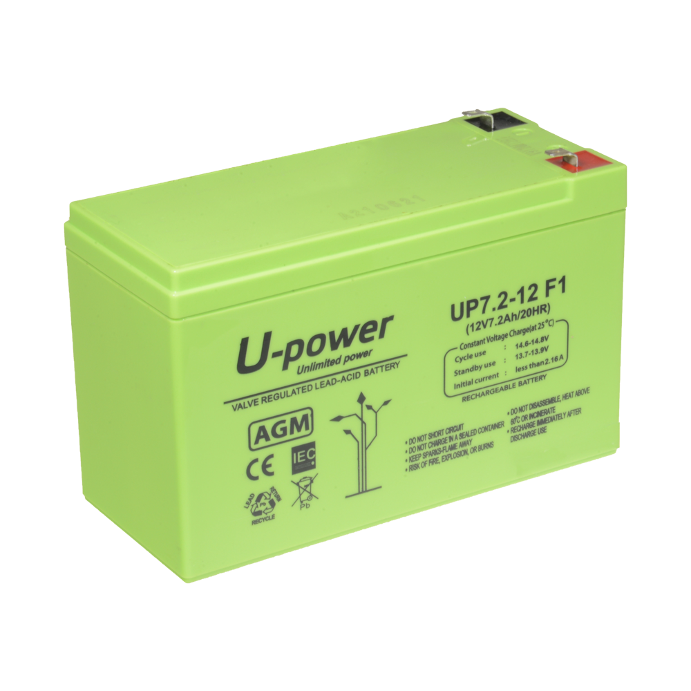 Upower - Rechargeable battery - AGM lead-acid technology - Voltage 12 V - Capacity 7.2 Ah - 101 x 151 x 65 mm / 2180 g - For backup or direct use
