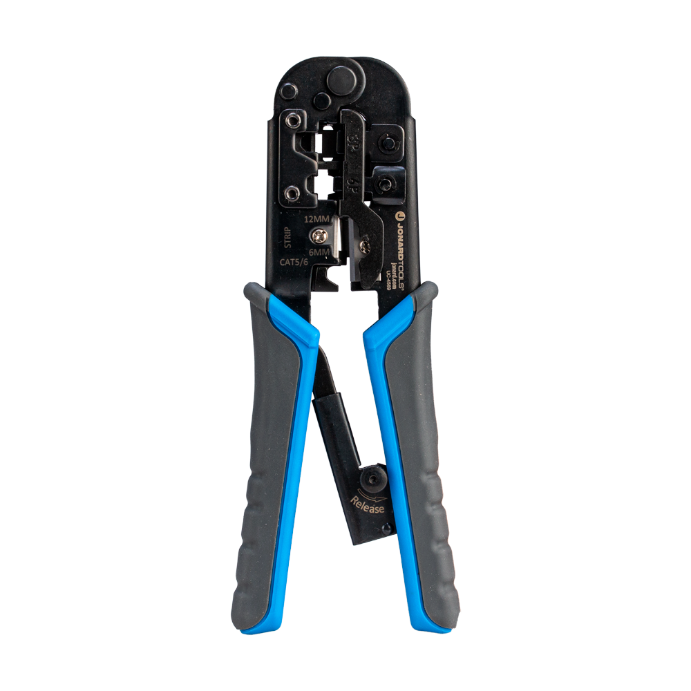 Crimping tool for connector - Compatible connectors: EZ-RJ45, RJ11, RJ12 - Compatible cables: CAT3, CAT5/5E and CAT6 - High quality professional model - Long life and ergonomic design - Fast and easy to use