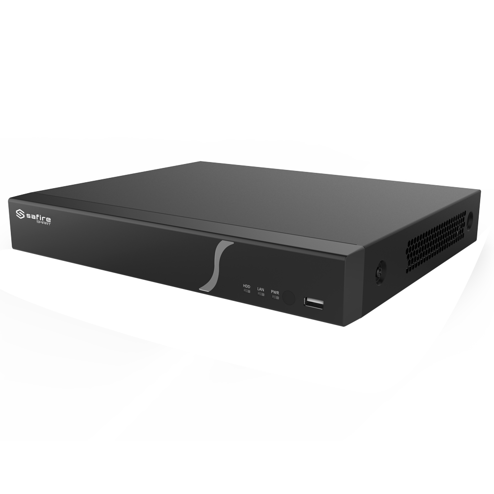 Safire Smart - Grabador NVR para cámaras IP gama B2 - 8CH Puertos PoE / Compresión H.265S / 1HDD - Resolución hasta 12Mpx / Ancho de banda 80Mbps - HDMI 4K y VGA / Dewarping Fisheye - Reconocimiento facial, Metadatos de vídeo