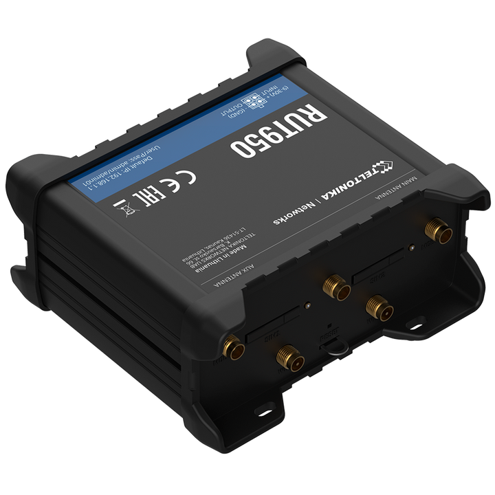Teltonika Router 4G Industriale - 4 porte Ethernet RJ45 Fast Ethernet - Dual SIM 4G (LTE) Cat 4 fino a 150Mbps - 2x Ingressi + 2xSalidas Digitali - Wi-Fi 802.11b/g/n 2.4GHz - Alloggiamento in Alluminio