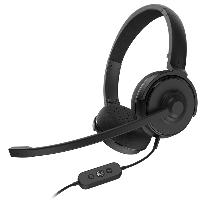 Nearity conference headset - Ambient noise cancellation - Omnidirectional microphone - Comfortable for continued use - Push button calling - Power and communication via USB C or USB A