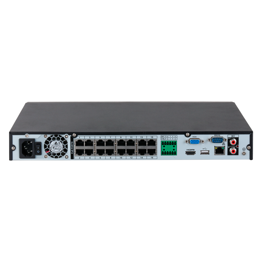 Videograbador NVR X-Security para cámaras IP - Vídeo IP de 16 CH y 16 puertos PoE - Resolución máxima de grabación 12 Mpx - Reconocimiento facial de 1 CH - Reconocimiento de personas y vehículos de 2 CH - Compresión H.265+